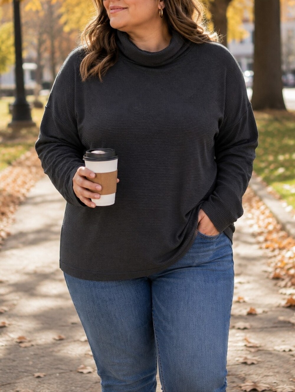 Ripzone Charcoal Ribbed Cotton Turtleneck Sweater | Women's Cozy Minimalist